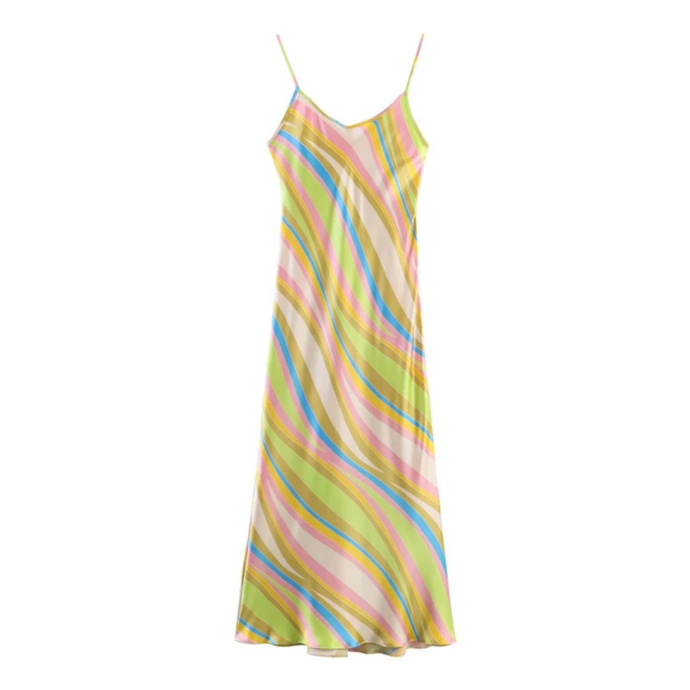 ZARA Resort Textured Striped Print Spaghetti Strap Dress